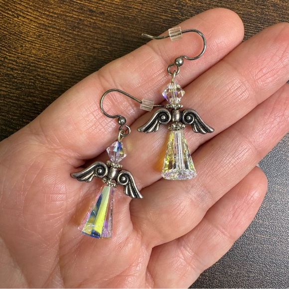 Angel Tree Drop Crystal Earrings Bundle AB Red Green Vintage Handmade 4 Pairs - Picture 9 of 10